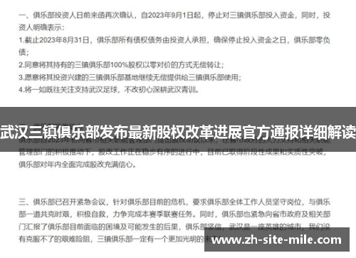 武汉三镇俱乐部发布最新股权改革进展官方通报详细解读